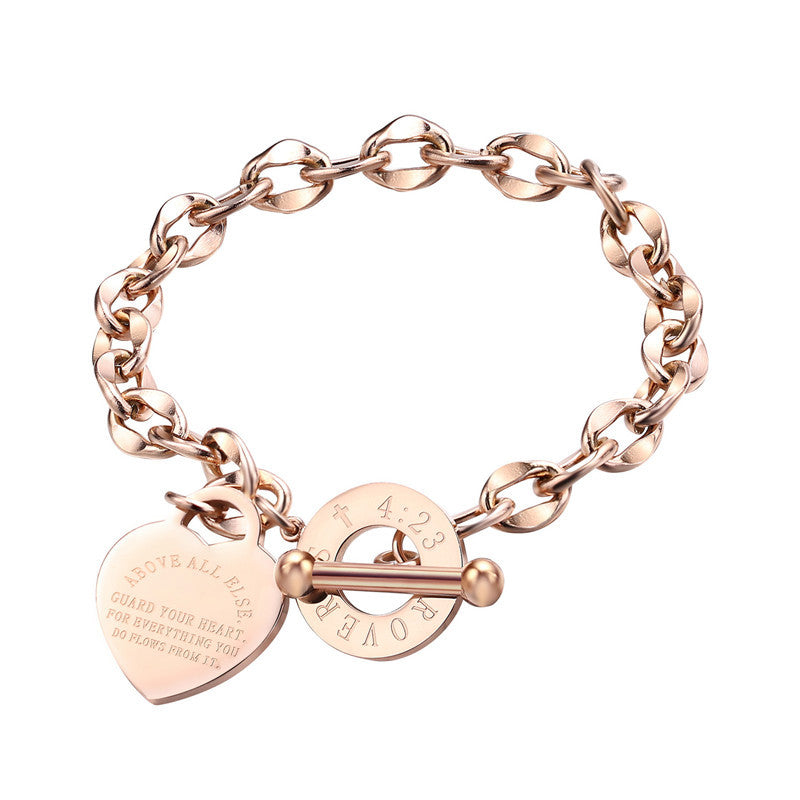 Engraved Stainless Steel Heart Shaped Christian Biblical Verse Bracelet, Proverbs 4:23 | Budget2Beauty