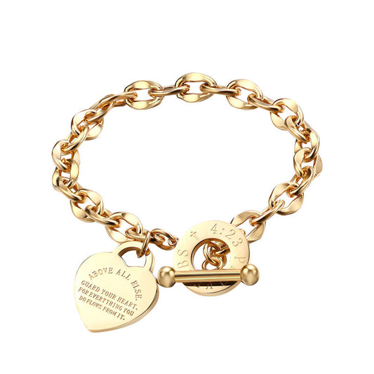 Engraved Stainless Steel Heart Shaped Christian Biblical Verse Bracelet, Proverbs 4:23 | Budget2Beauty